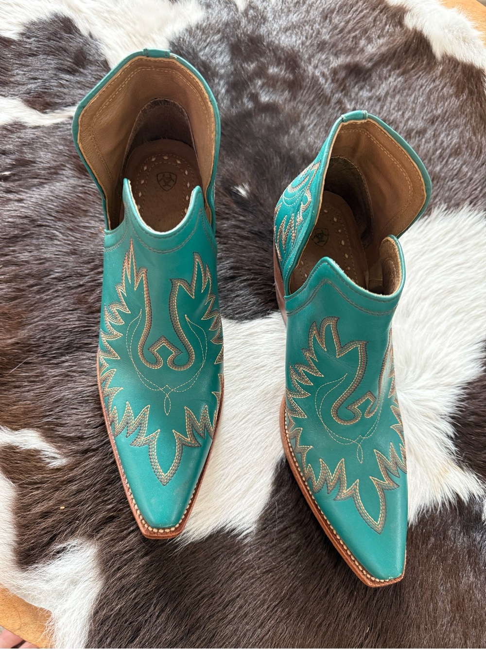 Ariat Dixon Booties Turquoise Leather Western Ankle Boots - Women - Picture 2 of 8